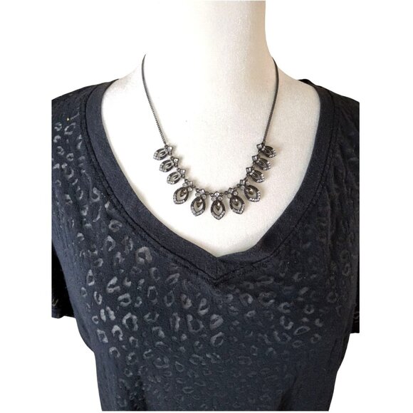 Vintage Black,Grey Metal Teardrop Shape Clear,Brown Glass Chrystals Necklace - Picture 6 of 10